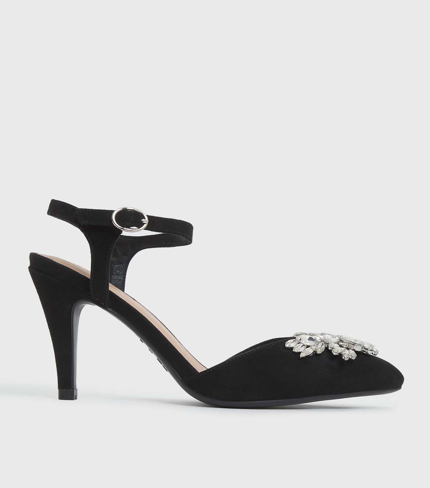 Wide Fit Black Embellished Stiletto Heel Court Shoes