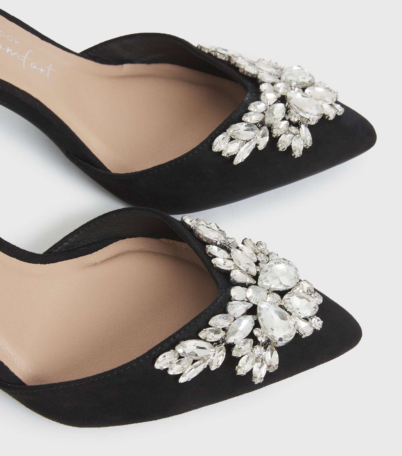 Wide Fit Black Embellished Stiletto Heel Court Shoes Image 3