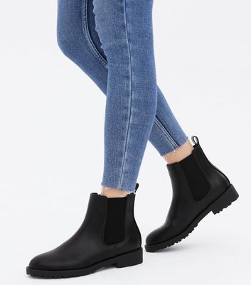 Black Cleated Chelsea Boots New Look