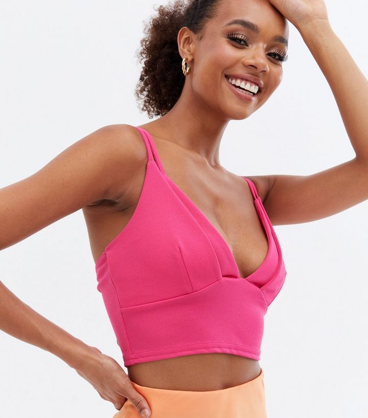 Speed ​​up heroic clay Pink Vanilla Bright Pink Double Strap Crop Top | New Look