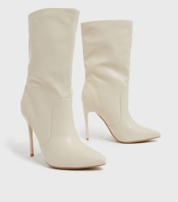 shop for Off White Pointed Stiletto Heel Calf Boots New Look Vegan at Shopo