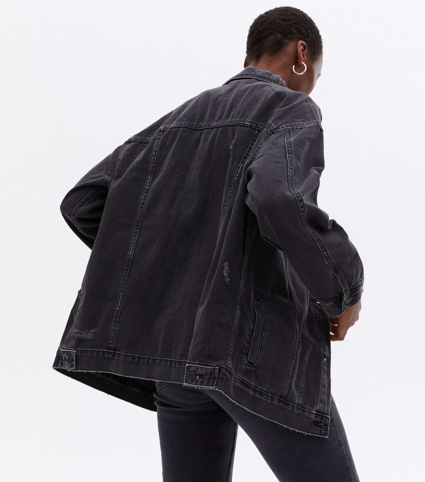 Tall Black Denim Oversized Jacket Image 4