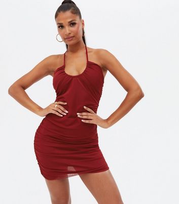 Click to view product details and reviews for Pink Vanilla Dark Red Ruched Mini Halter Dress New Look.