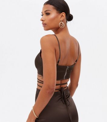 Click to view product details and reviews for Pink Vanilla Dark Brown Satin Tie Wrap Cami Top New Look.