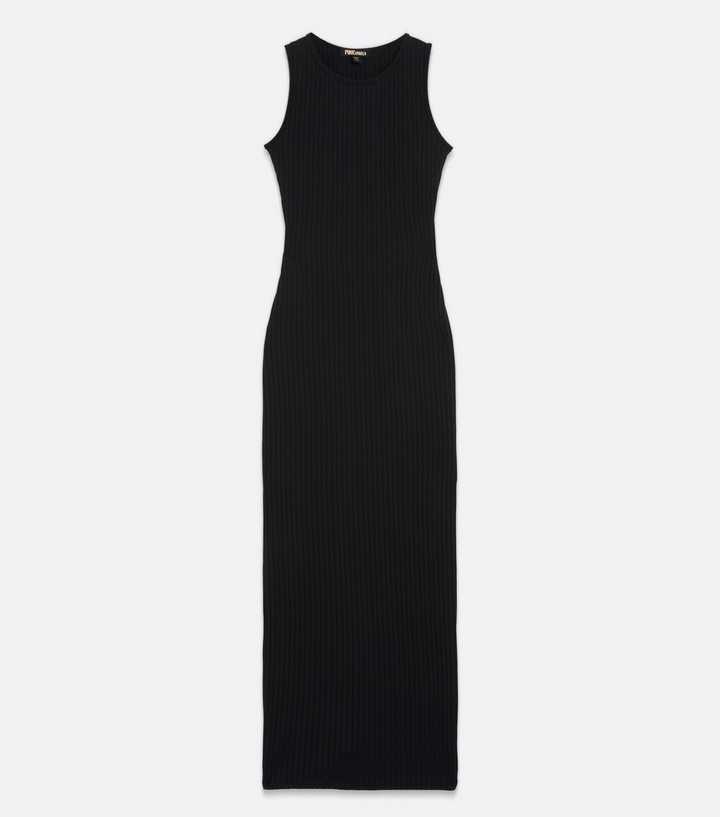 Black Sleeveless Rib Knit Midaxi Bodycon Dress