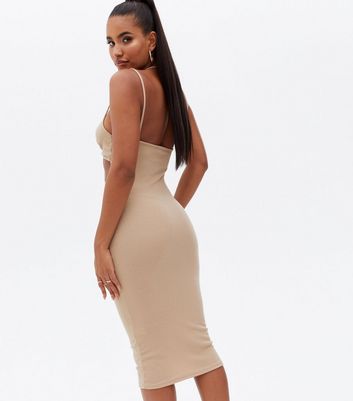 Click to view product details and reviews for Pink Vanilla Stone Ribbed Cut Out Midi Bodycon Dress New Look.