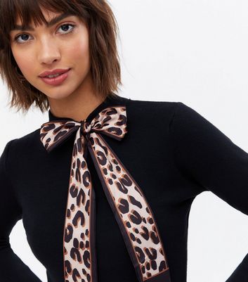 Blue Vanilla Black Leopard Print Bow Top New Look