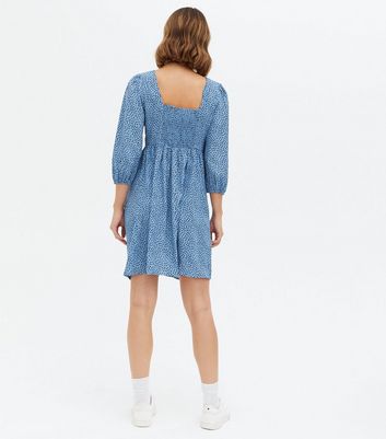 Click to view product details and reviews for Maternity Blue Spot Crepe Ruched Tie Mini Dress New Look.