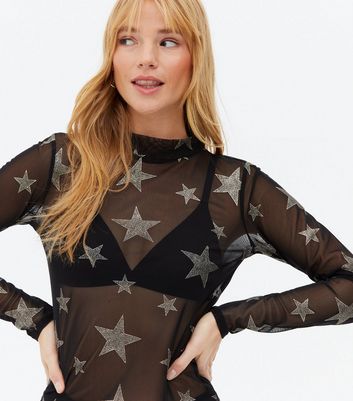 Long sleeve mesh hot sale top with stars