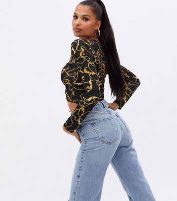 Click to view product details and reviews for Black Chain Tie Front Crop Top New Look.