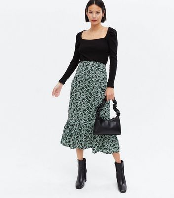 Light green shop floral midi skirt