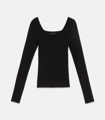 Square Neck Long Sleeves Fitted Knit Top in White - Retro