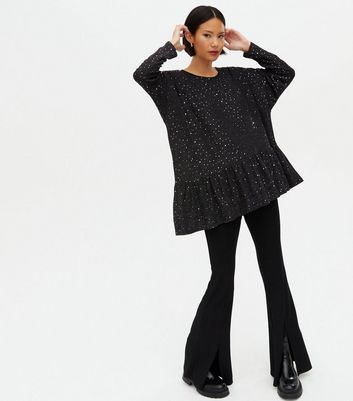 Click to view product details and reviews for Blue Vanilla Black Diamanté Frill Batwing Top New Look.