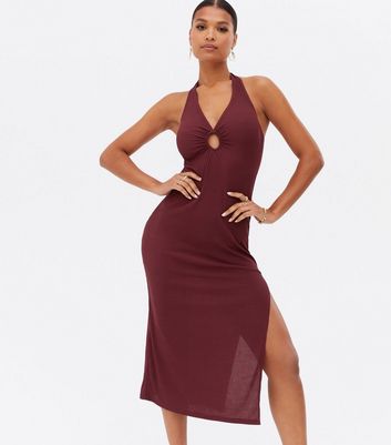 maroon ribbed dress