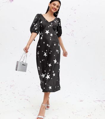 Black Star Satin Midi Dress