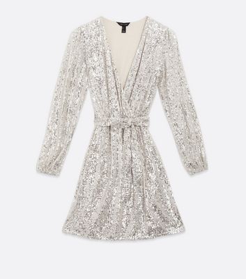 white sequin wrap dress