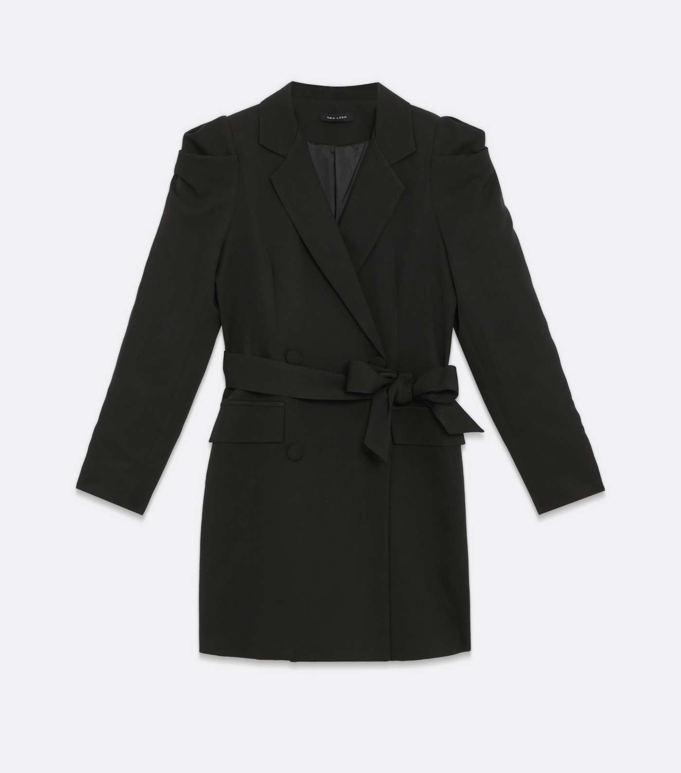 Black Belted Puff Sleeve Revere Collar Mini Blazer Dress Image 5