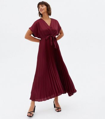 wrap pleated midi dress