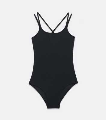 Girls Black Strappy Back Swimsuit
