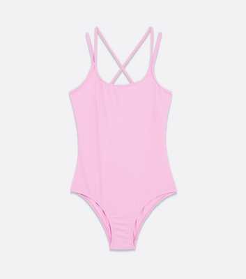 Girls Bright Pink Strappy Back Swimsuit