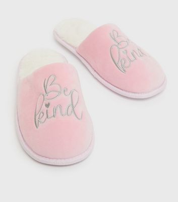 Pink Be Kind Embroidered Mule Slippers New Look