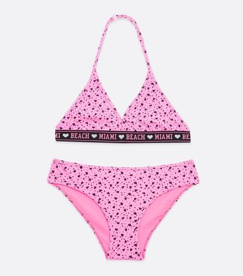 Girls Pink Heart Triangle Bikini Set New Look