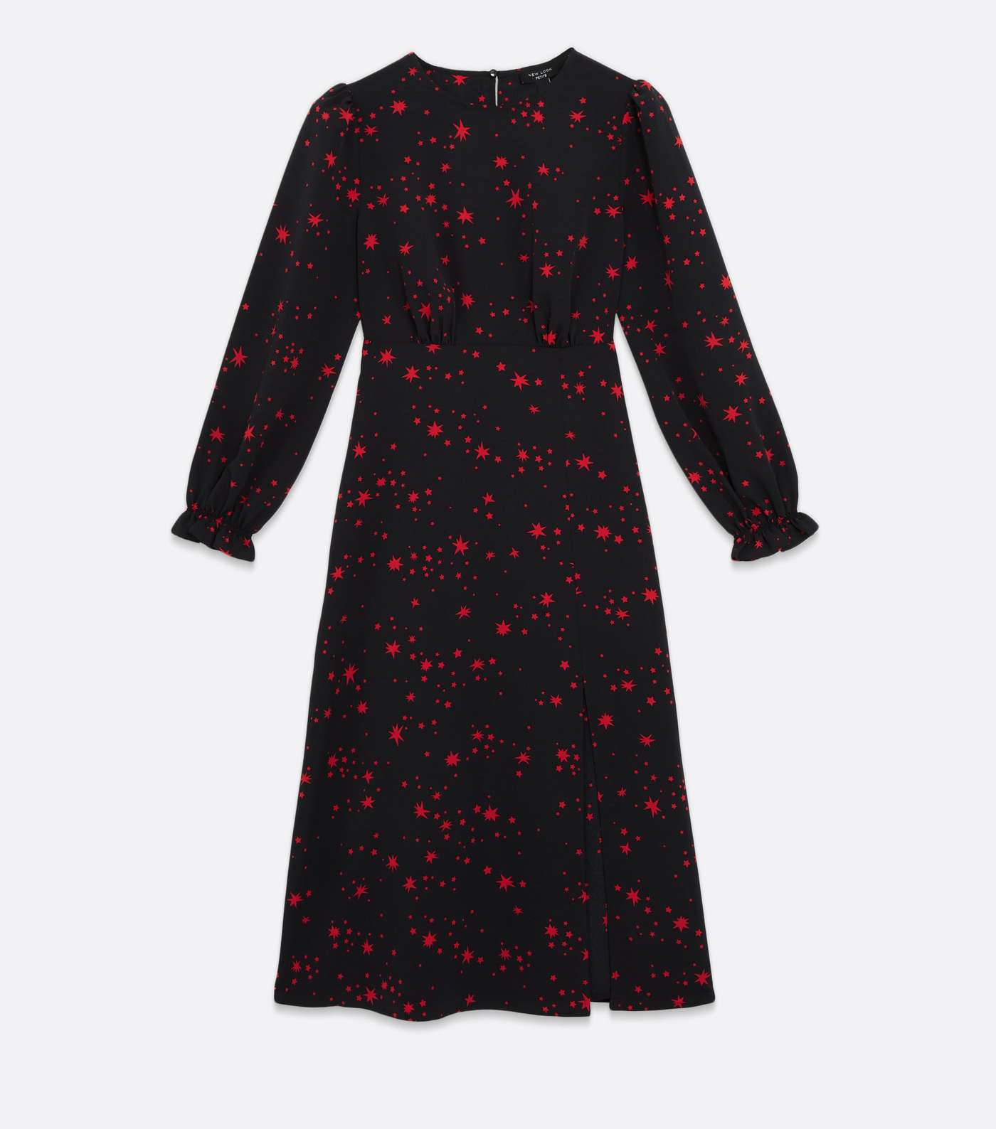 Petite Black Star Long Sleeve Split Hem Midi Dress Image 5