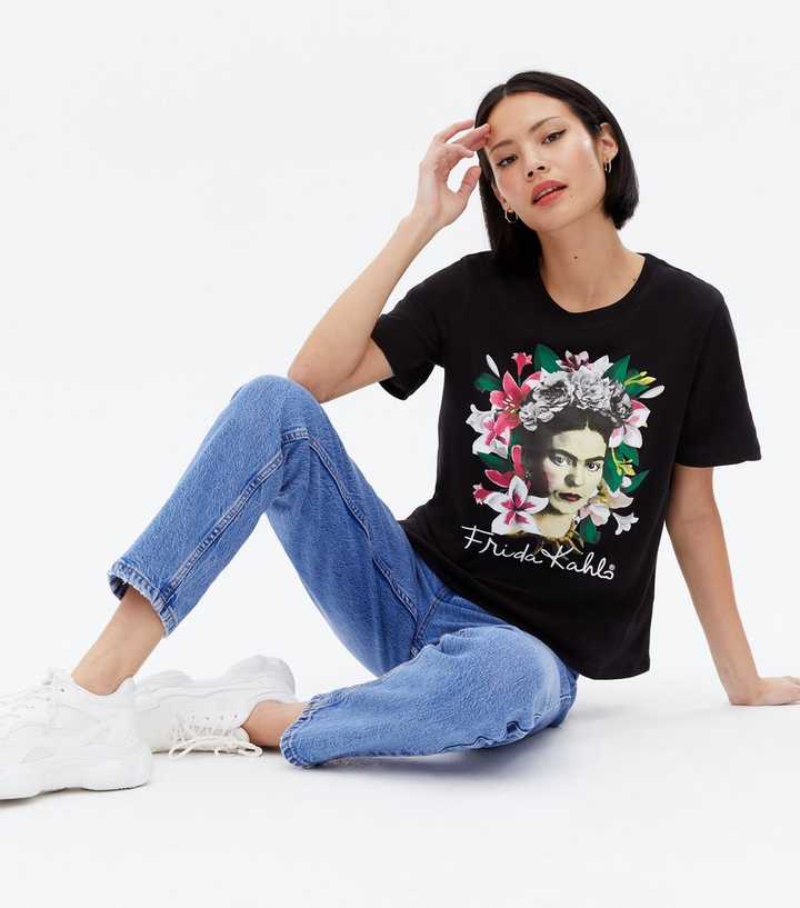 Jdy Black Floral Frida Kahlo T-Shirt | New Look