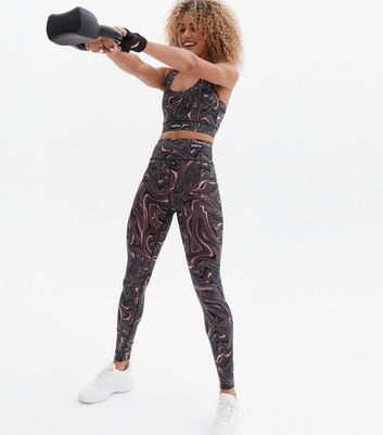 Black Marble High Waist Sports Leggings 