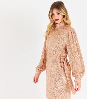 Zibi London Tan Sequin High Neck Belted 