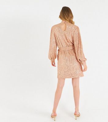 Zibi London Tan Sequin High Neck Belted 