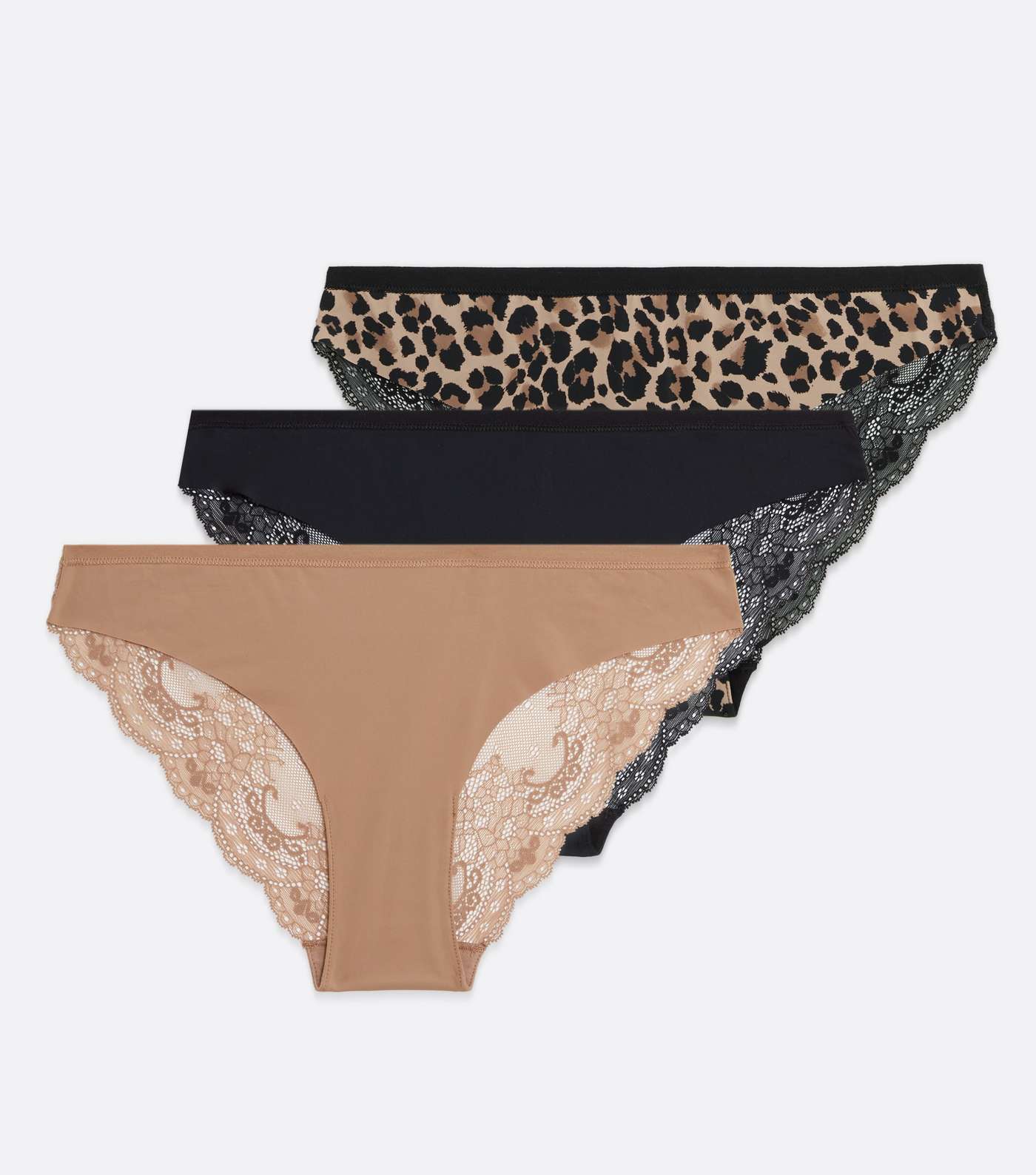 3 Pack Tan Black and Leopard Print Lace Seamless Brazilian Briefs Image 5