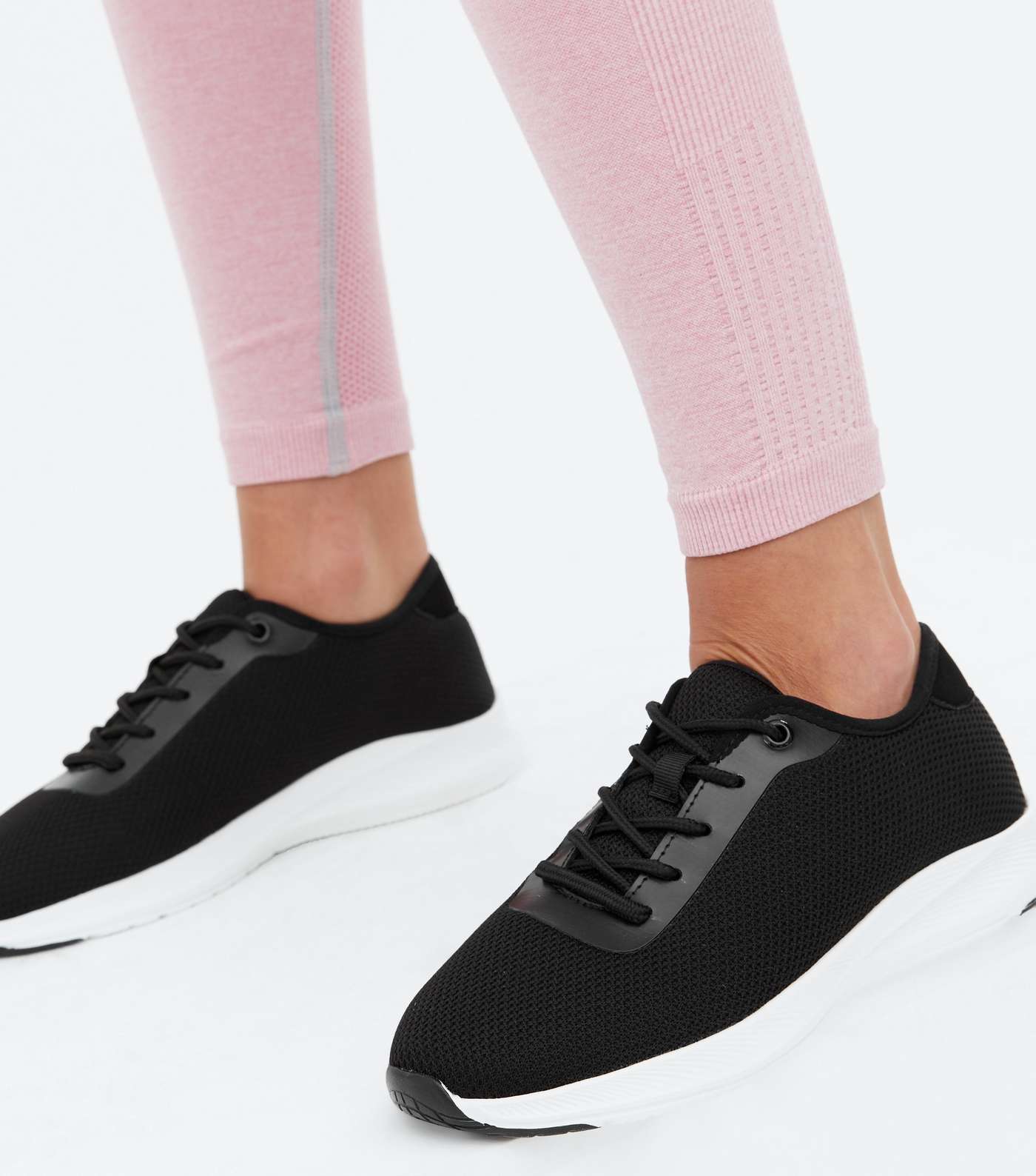 Black Knit Lace Up Sports Trainers Image 2