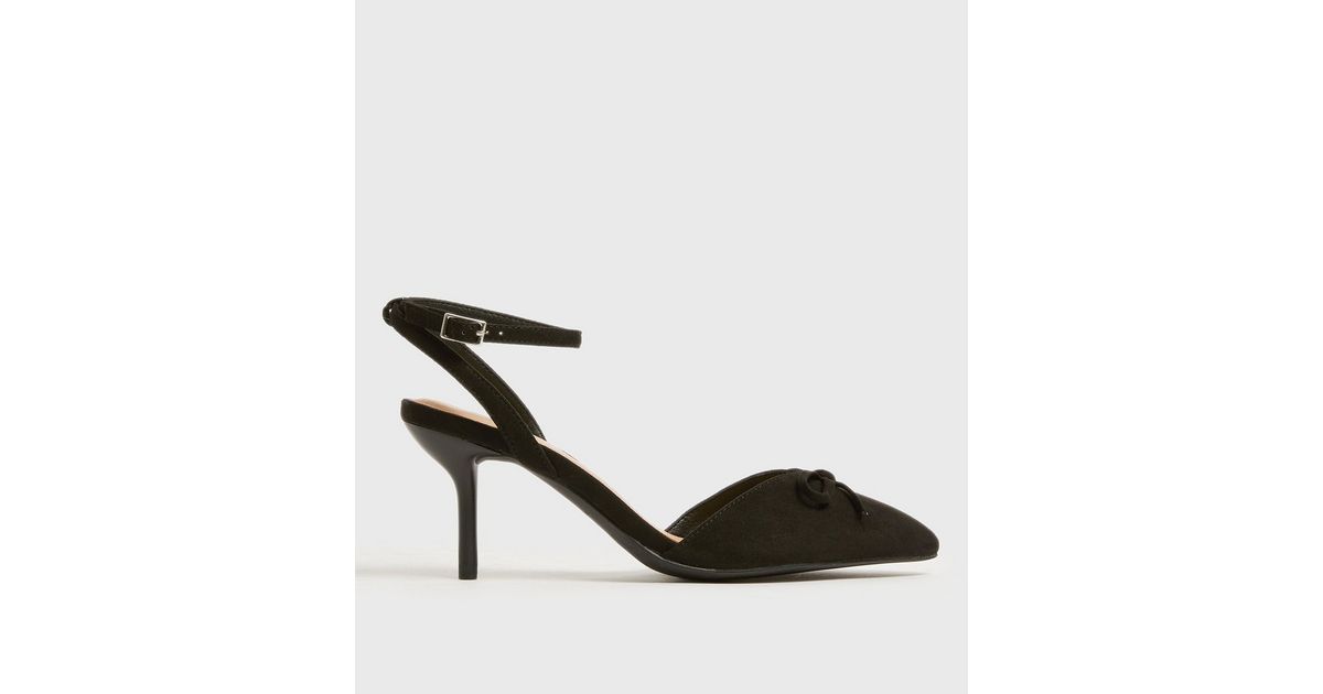 Wide Fit Black Suedette Bow Stiletto Heel Court Shoes | New Look