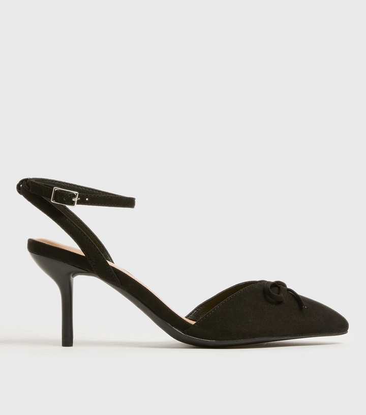 Wide Fit Black Suedette Bow Stiletto Heel Court Shoes