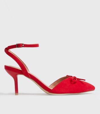 Wide Fit Red Suedette Bow Stiletto Heel Court Shoes New Look Vegan