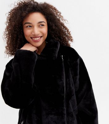 Black Faux Fur Panel Biker Jacket - Penelope – Storm Desire