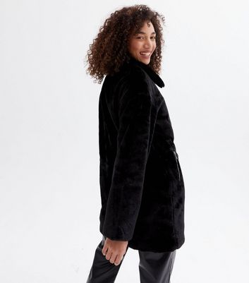JDY Black Faux Fur Zip Biker Jacket 