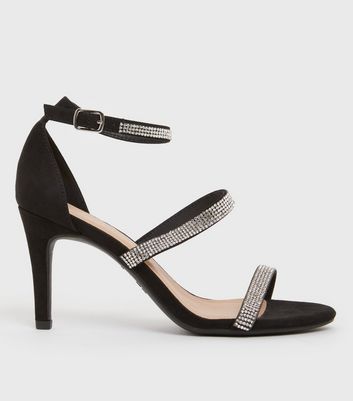 Public Desire Black Suedette Bow Strappy Stiletto Heel Court Shoes | New  Look