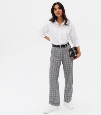 Light Grey Check High Waist Trousers 
