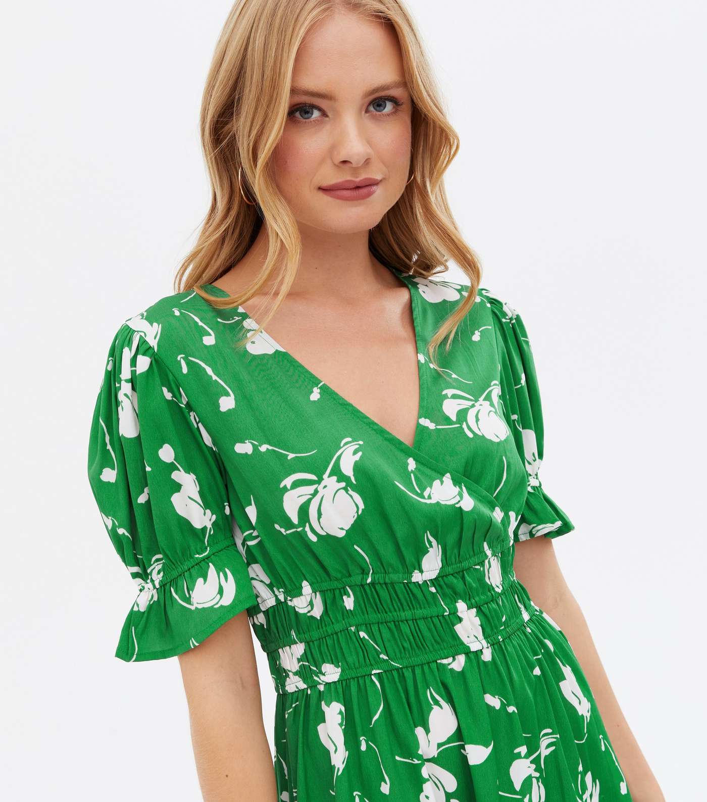 Wednesday's Girl Green Floral Mini Wrap Dress Image 3