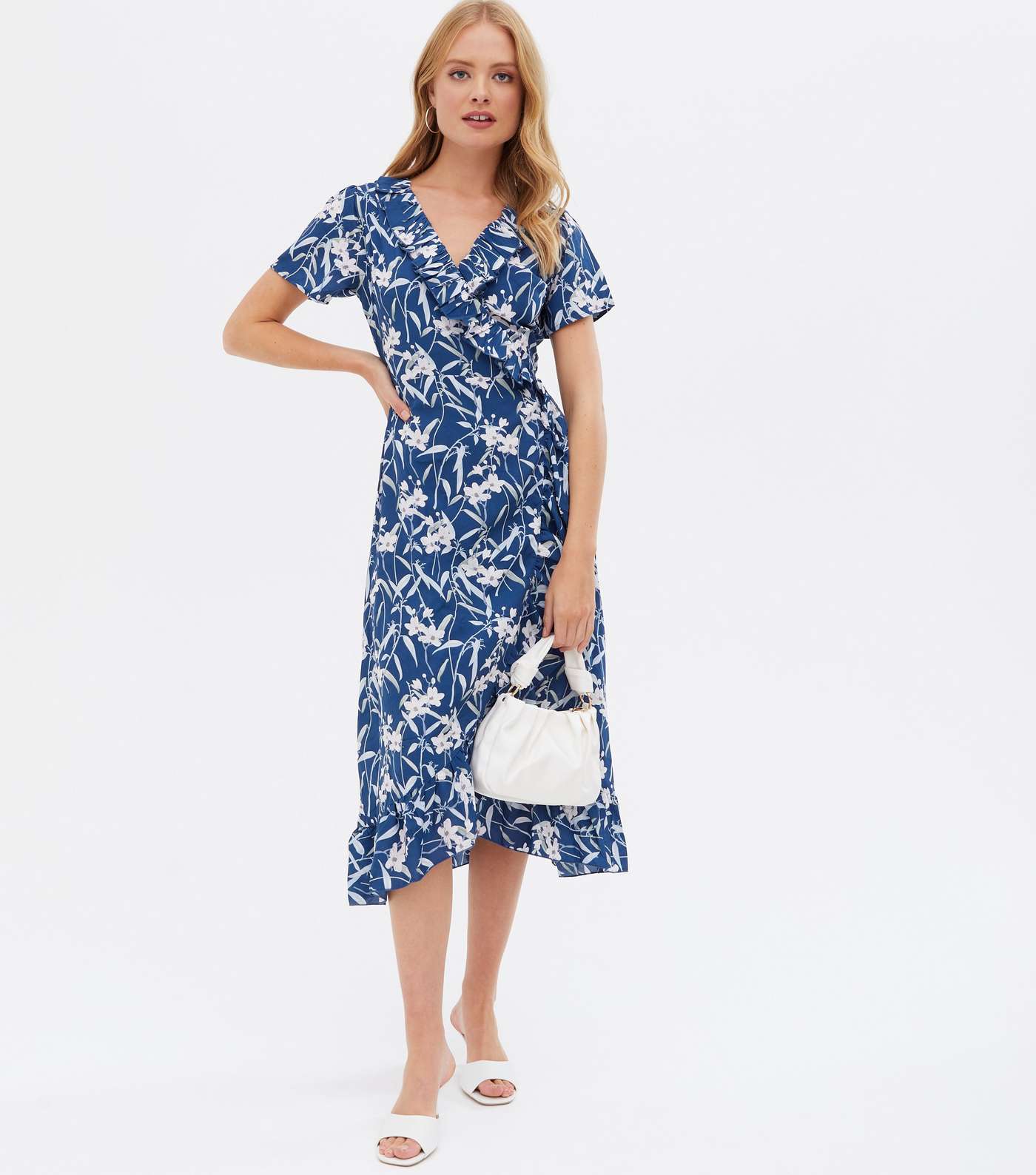 Wednesday's Girl Blue Floral Midi Wrap Dress Image 2