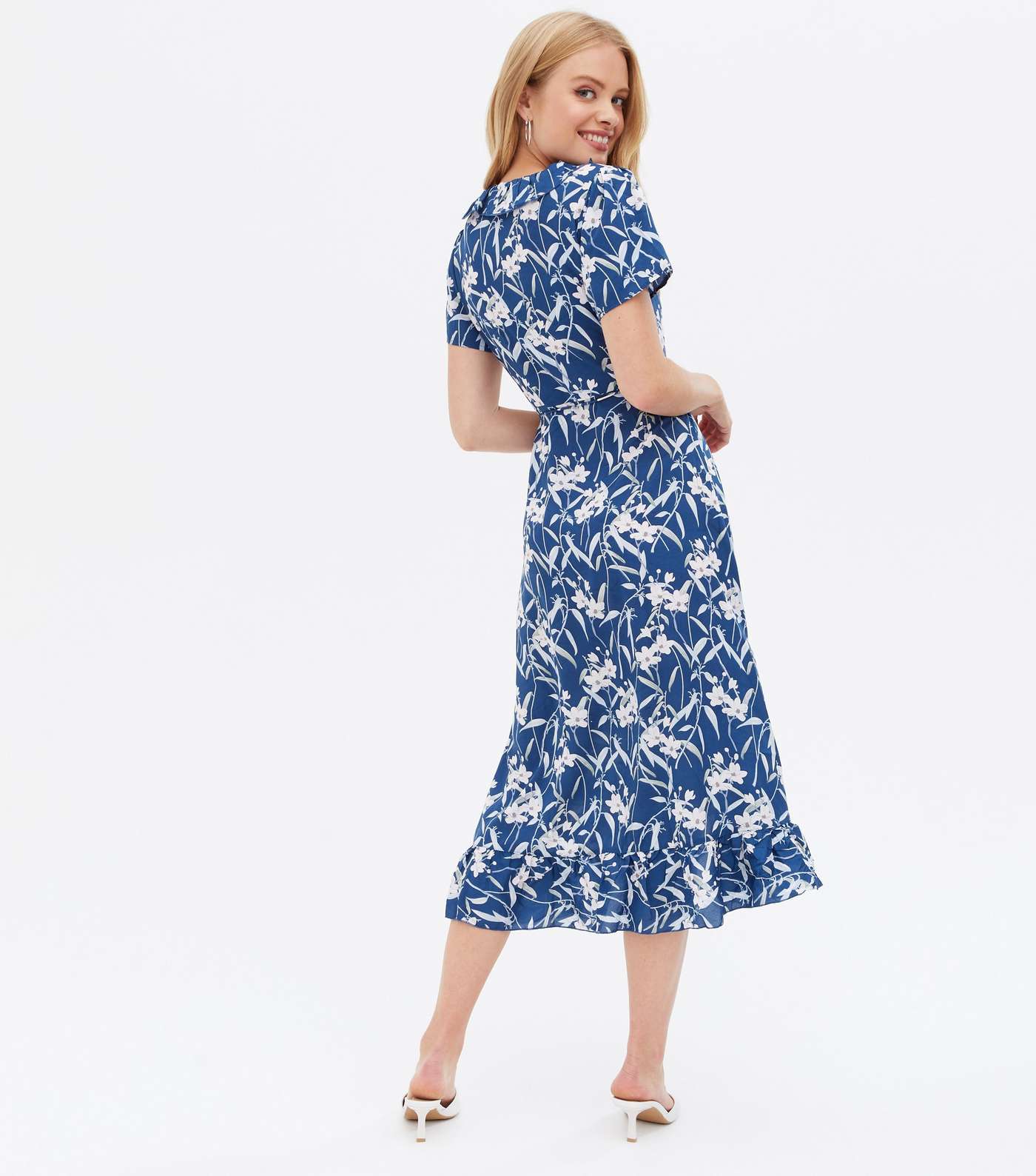 Wednesday's Girl Blue Floral Midi Wrap Dress Image 4