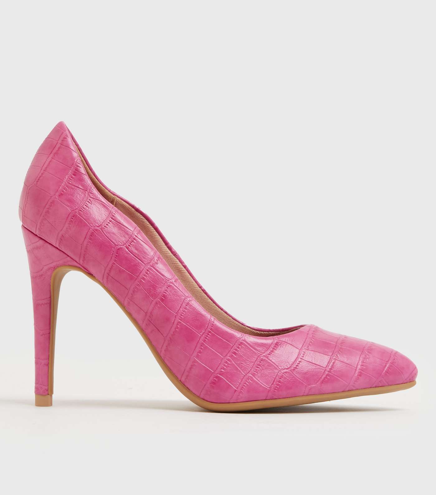 Pink Faux Croc Pointed Stiletto Heel Court Shoes