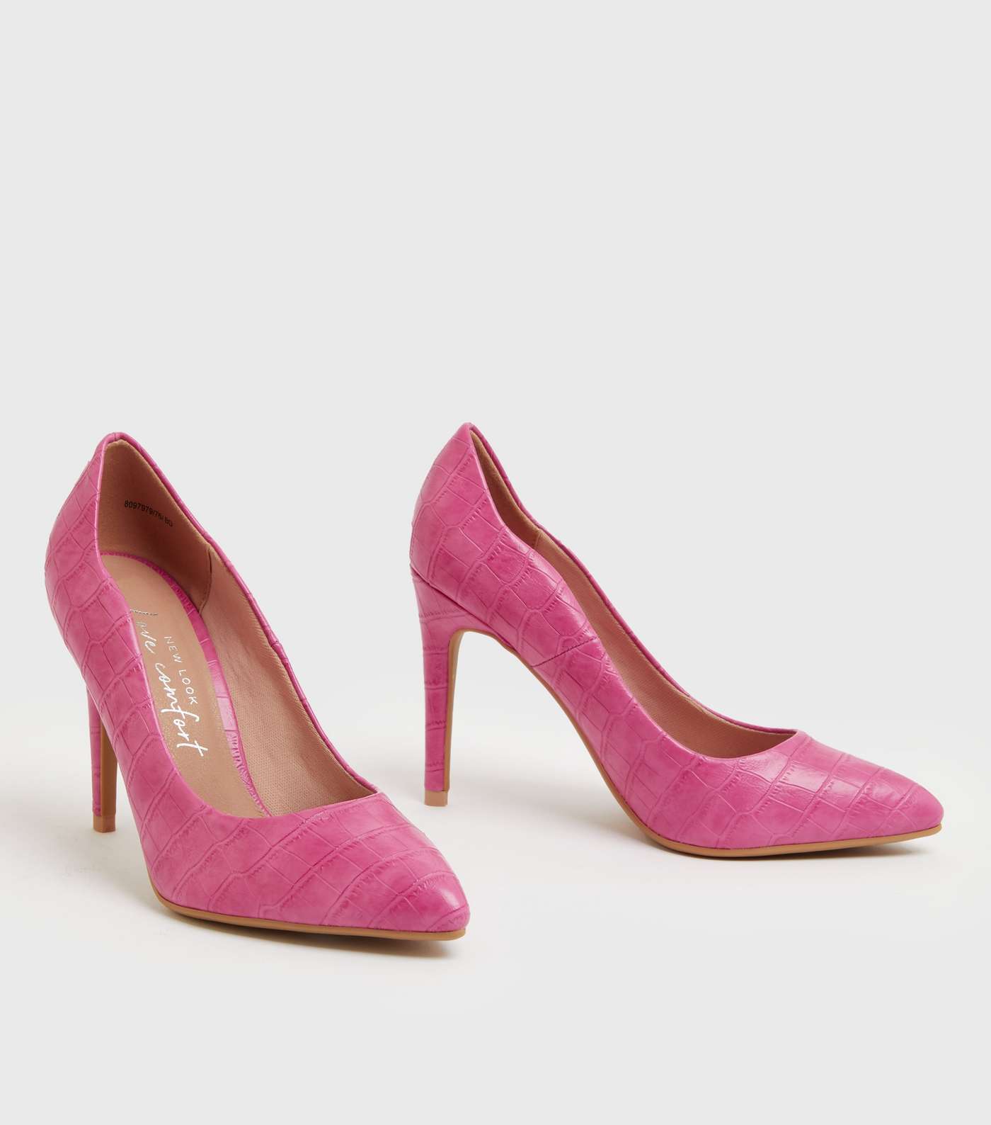 Pink Faux Croc Pointed Stiletto Heel Court Shoes Image 3