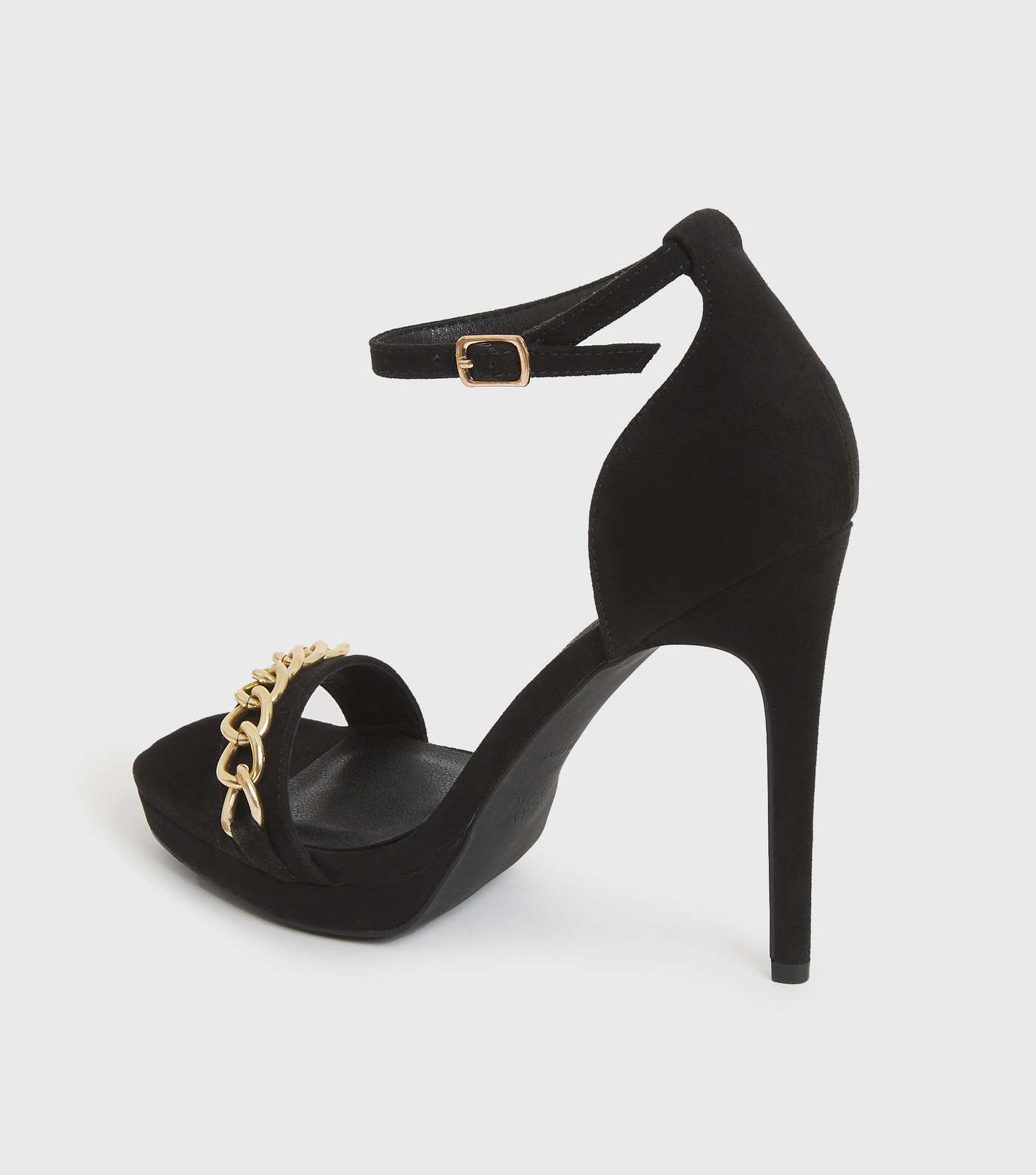 Black Suedette Chain Stiletto Heel Platform Sandals Image 4