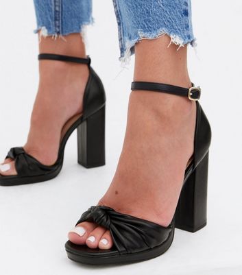 Black Knot Strap Platform Block Heel 