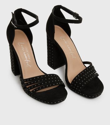 Black Studded Platform Block Heel 