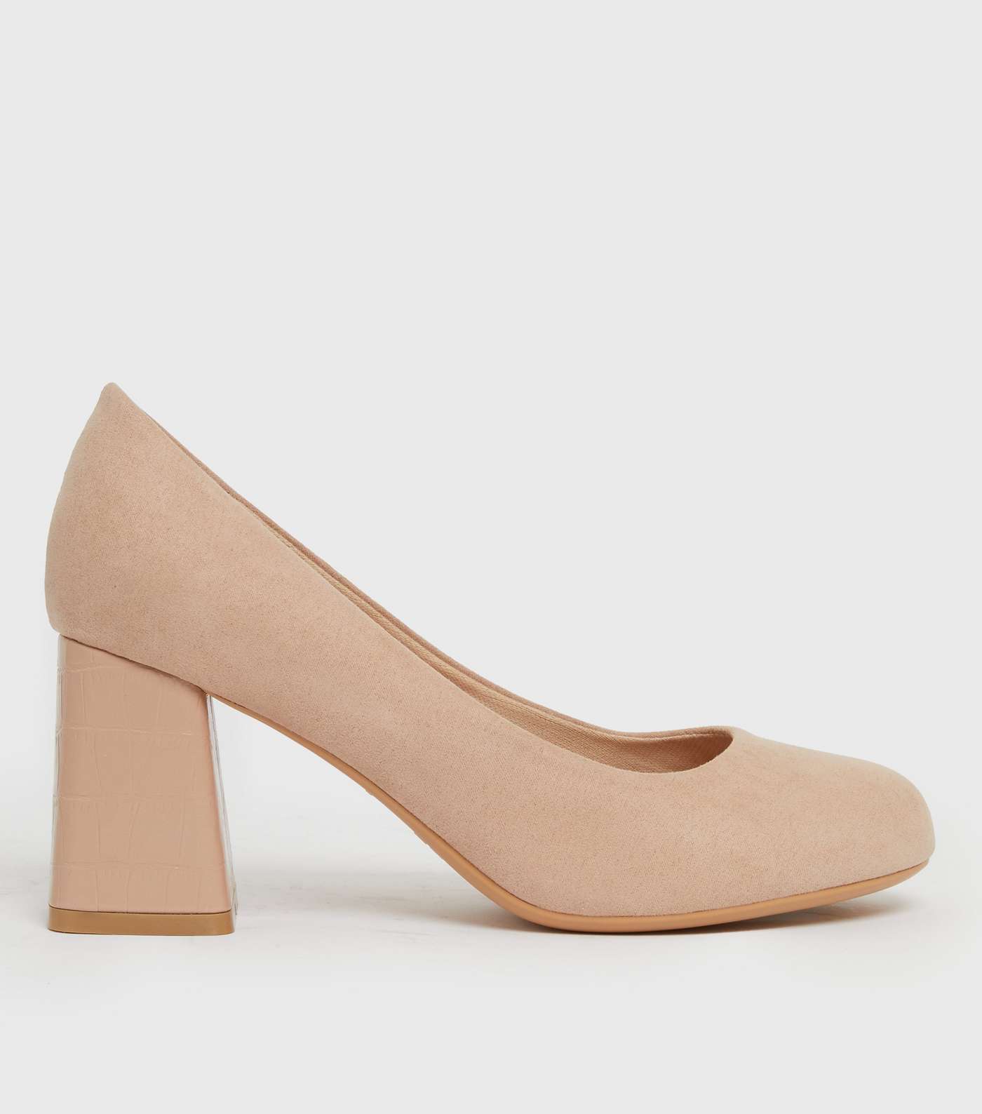 Pale Pink Suedette Block Heel Court Shoes