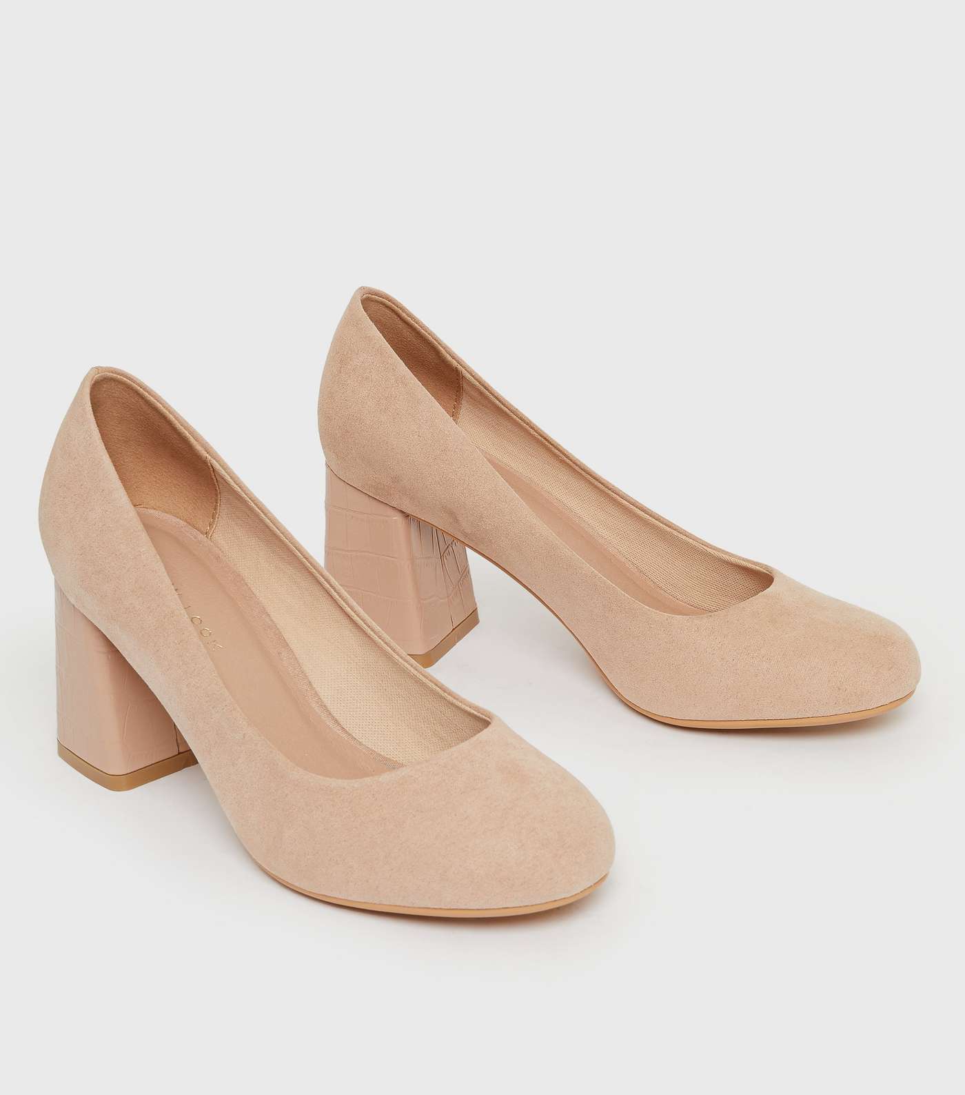 Pale Pink Suedette Block Heel Court Shoes Image 3